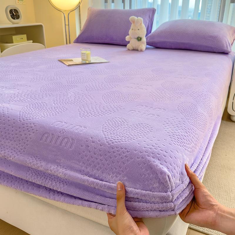 Winter thickened small fresh carved milk fleece fitted sheet flange coral fleece mattress protective cover