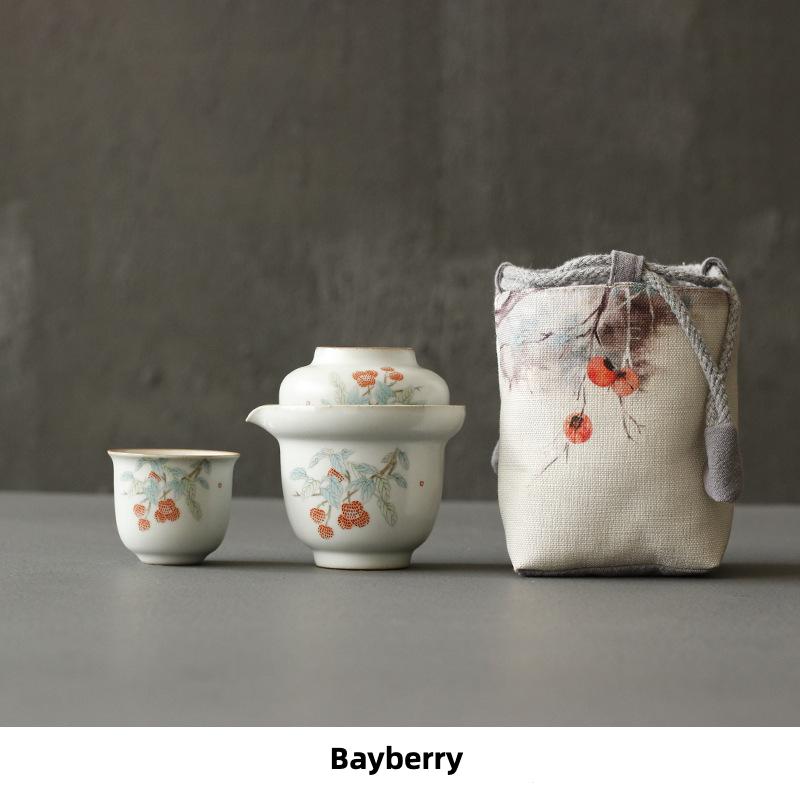 Ceramic Tea Set Chinese Style One Pot Three Cups Office Outdoor Convenience Storage Bag Travel Picnic Tea Set Decor Simple