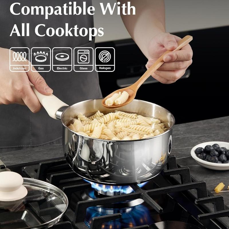 KOCH SYSTEME CS Stainless Steel Saucepan with Lid 1QT & 2QT & 3QT Milk Pot with Stay-cool Bakelite Handle Sauce Pot Induction