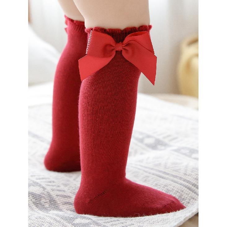 Spring and Autumn Babies' Socks Baby Knee-Length Big Bow Dress Girls Student Princess Pink Socks Loose Mouth
