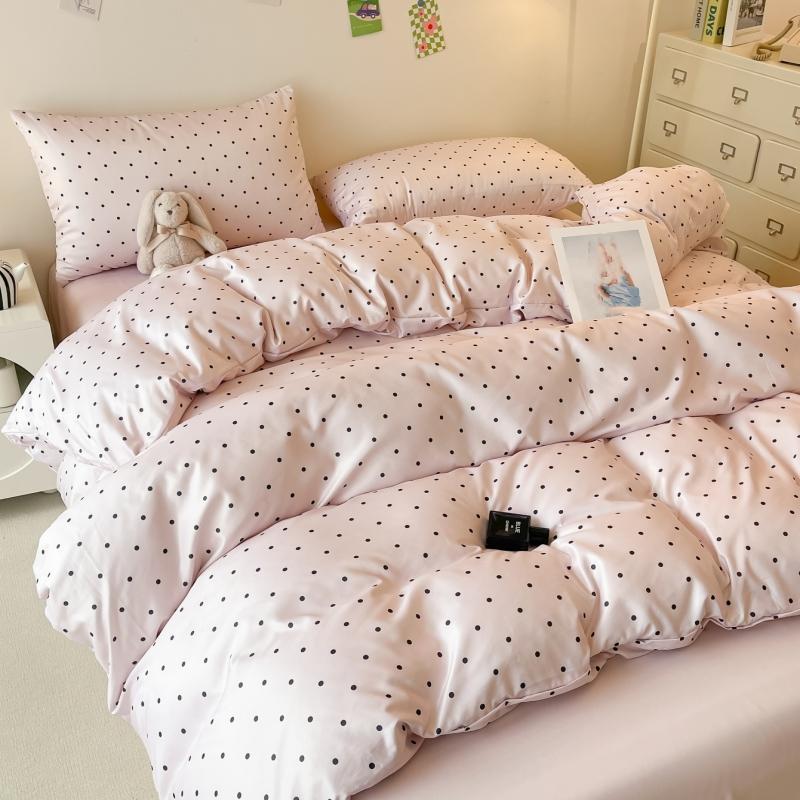 3pcs Satin Duvet Cover Set (1*Duvet Cover + 2*Pillowcase, Without Core), Black Dot Print Bedding Set, Soft Comfortable