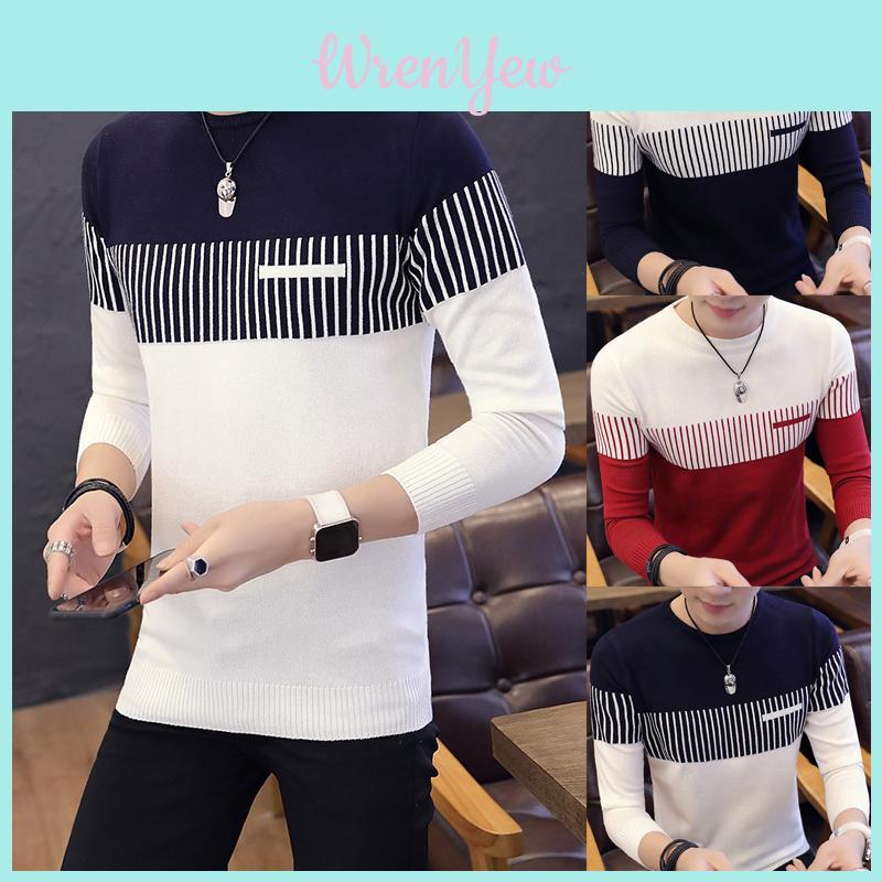 Men's Casual Round Neck Striped Knitwear Jumper With Slim Fit Design