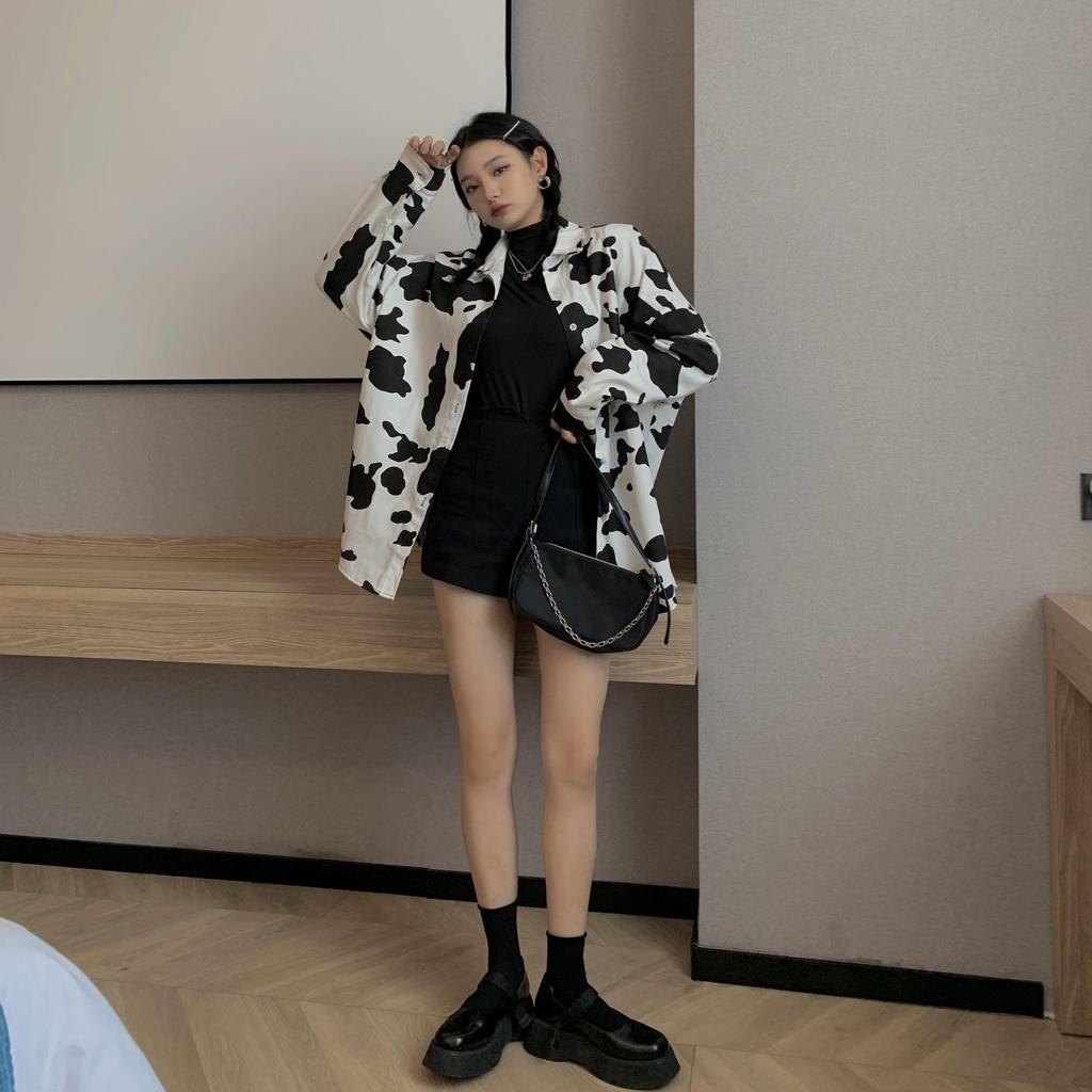 Μπλούζες Γυναικείες Μεγάλου Μεγέθους με Μοτίβο Αγελάδας Harajuku Colorblock Κινούμενα Σχέδια Πουκάμισο με Κουμπιά Χαλαρές Μακρυμάνικες Καθημερινές Vintage Τοπ Streetwear