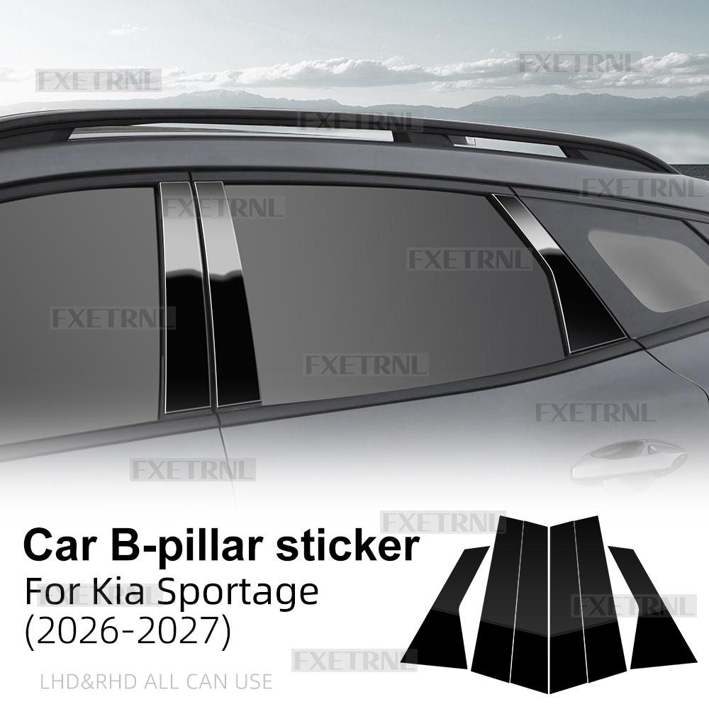 PC B Pillar Window Post Trim Sticker Glossy Black Carbon Fiber Texture For Kia Sportage 2026-2027 Universal LHD RHD Car