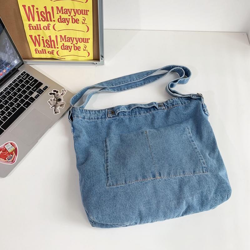 Letter Print Denim Crossbody Bag Large Capacity Student Shoulder Bag Men's Women's Handbags