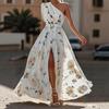 Women's Summer High Waist One Shoulder Floral Print Maxi Dress Split Thigh Evening Party Sundress