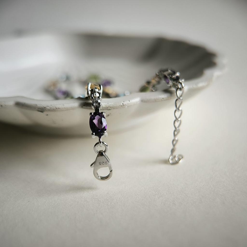 Серебряный браслет с натуральным аметистом 6.392ct, цитрином, хризолітом, топазом, фианитами, вес изделия 7,11 гр (2190684)