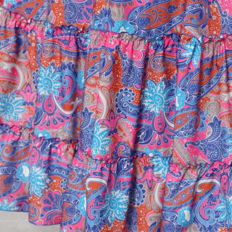 Sommar Ny Böhmisk Semesterstil Tryckt Kjol för Kvinnor Mode A-linje Hög Midja Plisserad Lös Damkjol Vintage Slim Dam Långkjol 26269