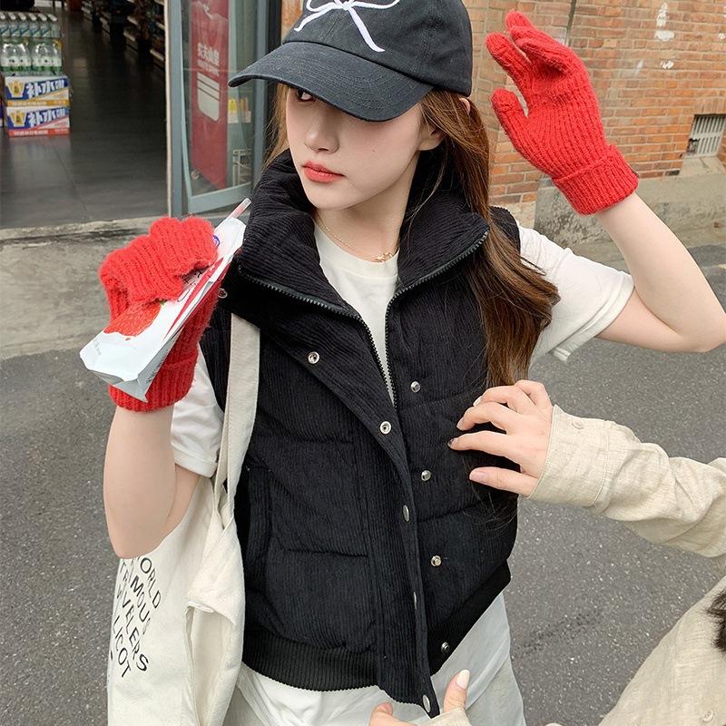 High-waisted Corduroy Vest Women's Autumn and Winter Vest Jacket Korean Version Bread Clothes New Thickened Short