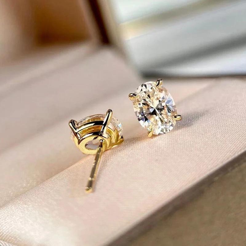 Simple Gold Color Oval Zirconia Stud Earrings for Women Versatile Accessories for Daily Life Female Fashion Jewelry Gift