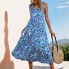 Abito da Donna Senza Maniche Casual Svasato A-line Midi Vestiti a Maglietta Con Tasche Girocollo Vacanza Boho Spiaggia Vestito Estivo