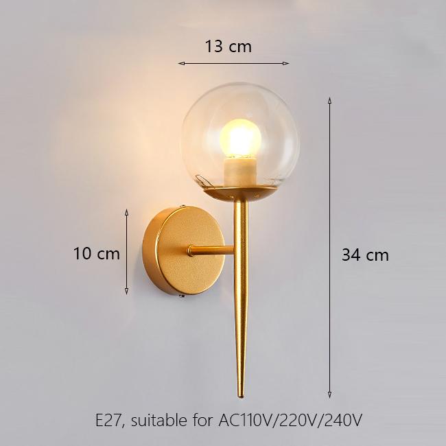 Decorative Led Wall Lamp Iron Night Reading Beside Lamp Home Stairs Vintage Loft Sconce Wall Lights Glass Ball Gold Black E27