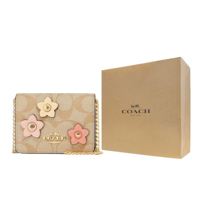 Coach Classic Monogram Floral Print Leather Chain Crossbody Wallet Mini Women wallet Khaki CH620-IMOT4
