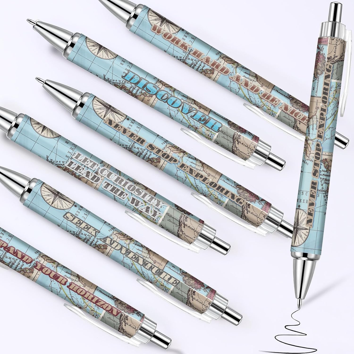 Cholemy 48 Pcs Travel Map Pen Bulk Airplane Baby Shower Favors pirational Pens Adventure Awaits Retractable Ballpoint Pen Black Ink Travel Baby
