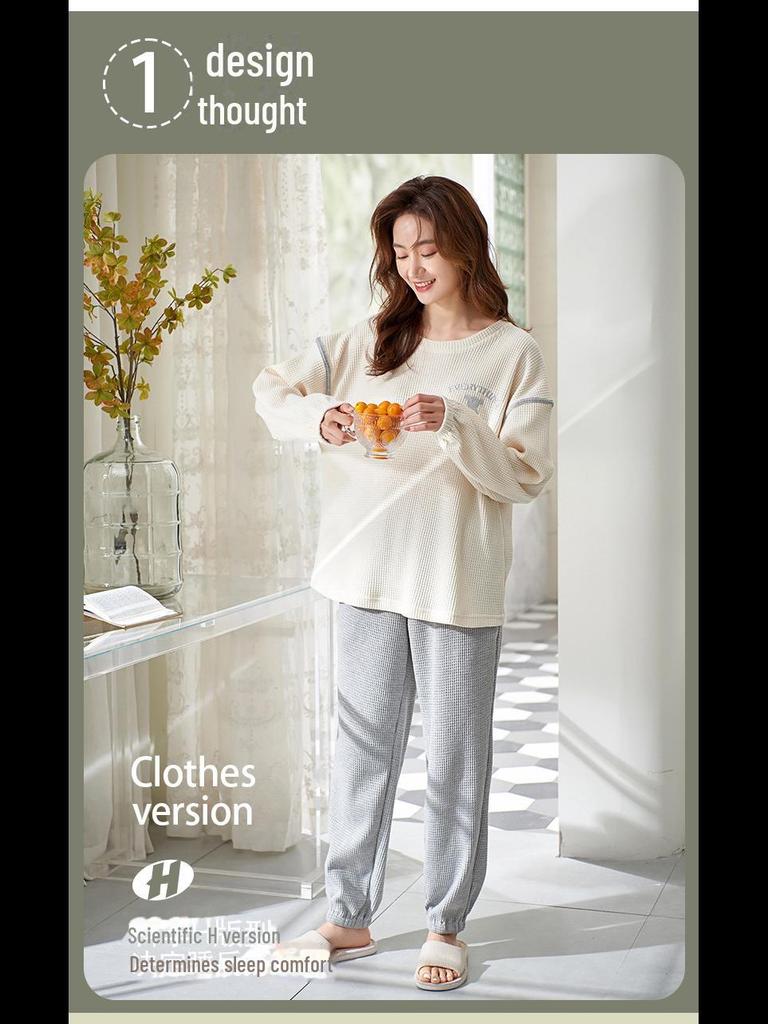 Korean Cartoon Couple Pajamas: Long Sleeve Cotton Sleepwear for Women and Men, Spring To Winter