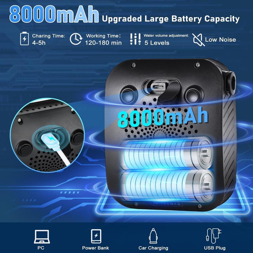 Doccia da Campeggio Portatile, Ricaricabile 8000mAh, 5 Velocità Regolabili, 4 Modalità di Spruzzo, Display LED, Kit Doccia da Esterno Impermeabile IPX8 (1 set)