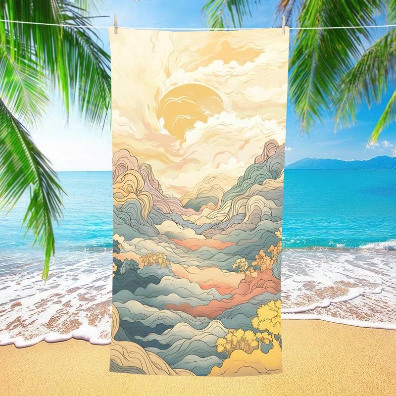 Boho Retro Sunset Palm Leaf Beach Towel Sunrise Tropical Print Quick Dry Towel Absorbent Towel for Beach Pool Summer Holiday