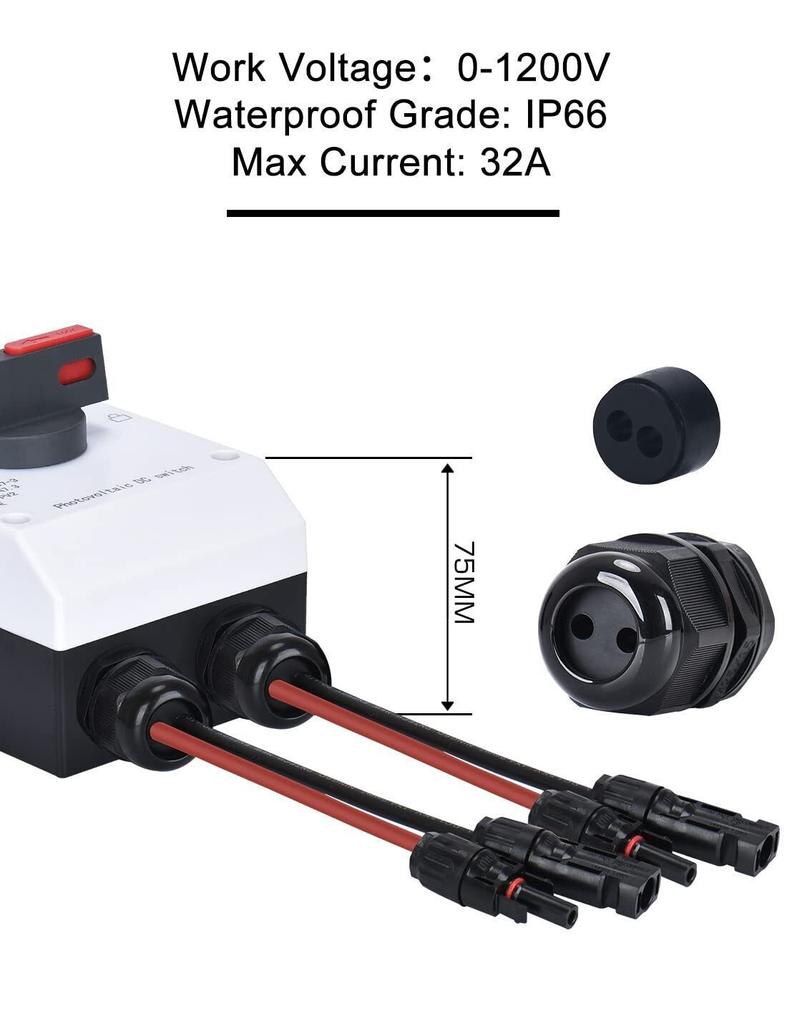 DC1200V PV Isolator Switch IP66 32A Circuit Breaker Solar Disconnect Box