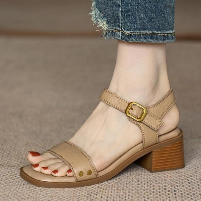 Fashion Hot Sale Roman Style Women Sandals 2025 New Fashion Sold Color Mid Heels Sandals Summer Open Toe Dress Up Women Sandals