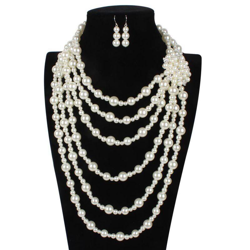Fashion Style Fashion Exaggerated Handmade Imitation Pearl Rhinestone Flower Multi-Layer Necklace Bride Photo Studio Wedding Photography Accessories