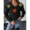 Women’s Cropped Top, Woven Knit, Large Lapel, Embroidered Floral Patchwork Pullover