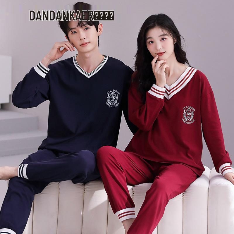 

Двусторонние хлопковые пижамы для пары: Плотный, Повседневный и Уютный для Осени/Зимы, Подходит для Дома и Улицы. Women s L (160-165CM, 50-57.5kg)