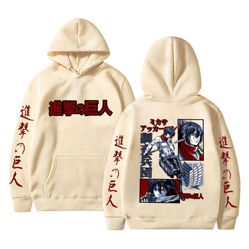 Hot Sale Anime Attack on Titan Mikasa Ackerman Hoodie Men Women Manga Oversized Pullover Hoodies Male Cartoon Hooded Sweatshirt