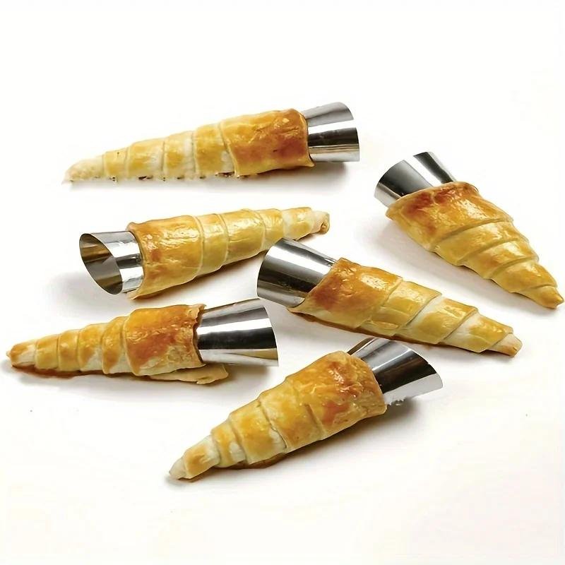 5pcs Kitchen Stainless Steel Baking Cones Horn Pastry Roll Cake Mold Spiral Baked Croissants Tubes Cookie Dessert Tool