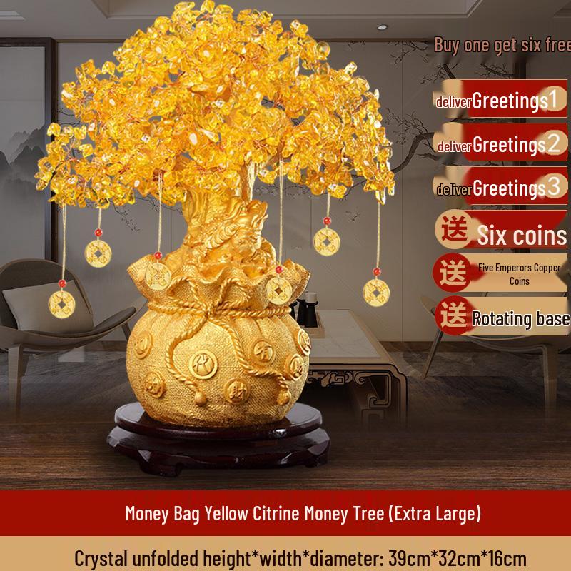 

Citrine Money Tree Wealth Ornament for Home Decor: Wine Cabinet, Living Room, or TV Stand Gift.