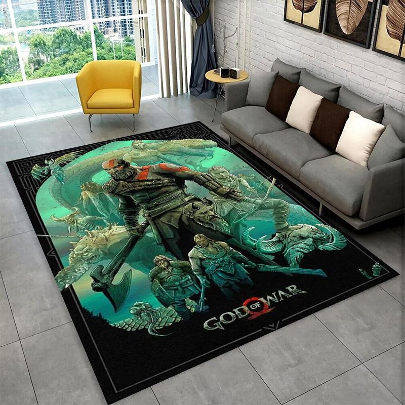 Retro God of War Game Kratos Carpet Rug for Bedroom Living Room Sofa Playroom Doormat Home Decor,Kid Area Rug Non-slip gift