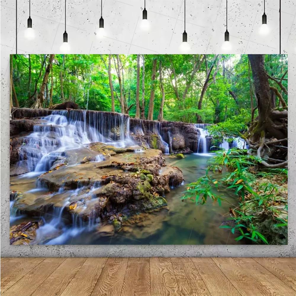 Forest Waterfall Wonderland Backdrop Supplies Rainforest Natural Scenery Background Banner Wall Party Decor Photography Props