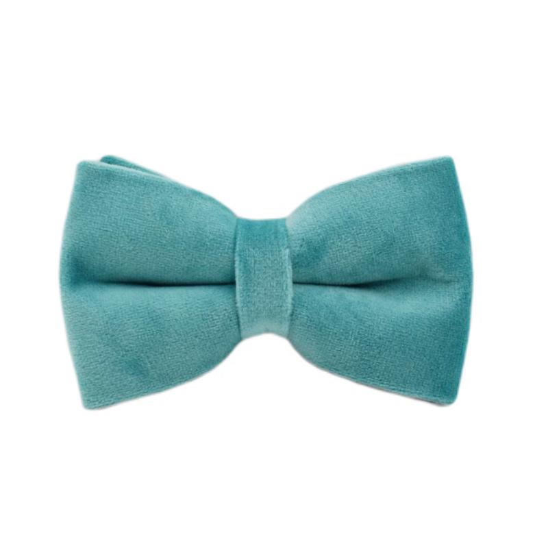 Engravable Turquoise Velvet Pet Collar & Anti-Lost Leash Set with Metal Buckle, Harness, and Bowtie XS