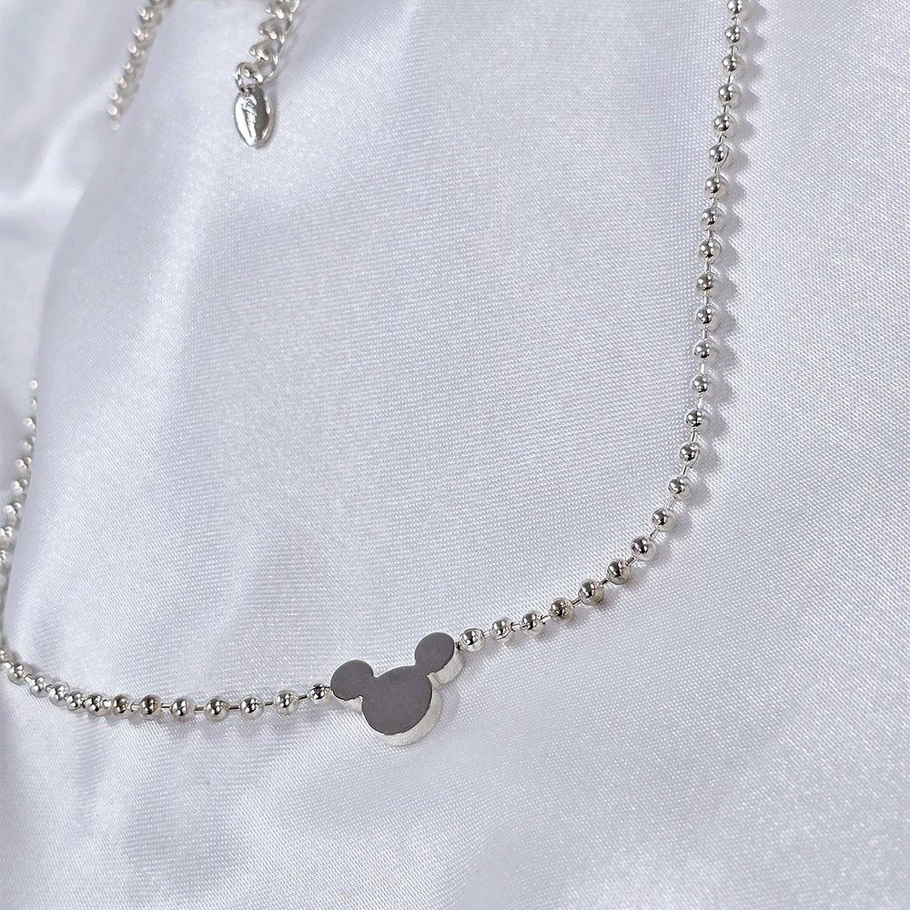 Mickey Minnie Round Ball Chain Silver Necklace