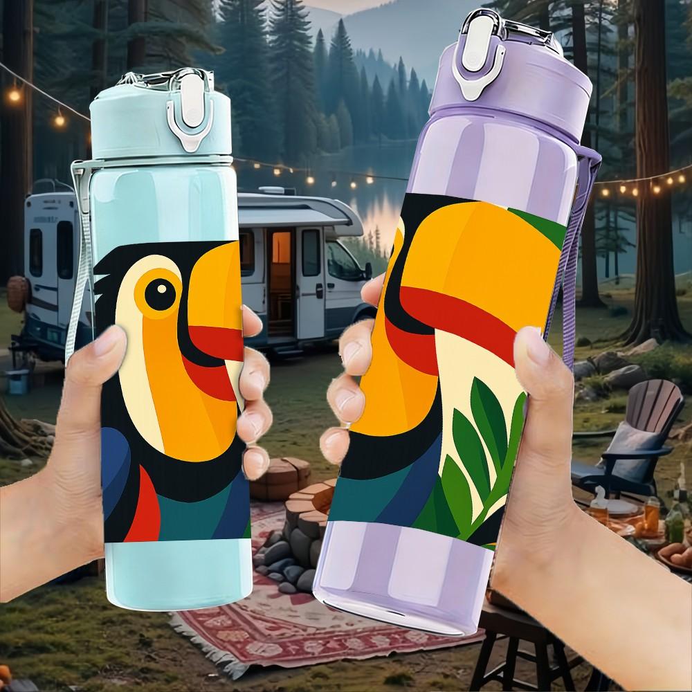 1PC Cartoon Cat Breed Collage 750ml Color Plastic Sports Water Bottle Leakproof Flip Straw Lid Suitable for Sports Office Home Use