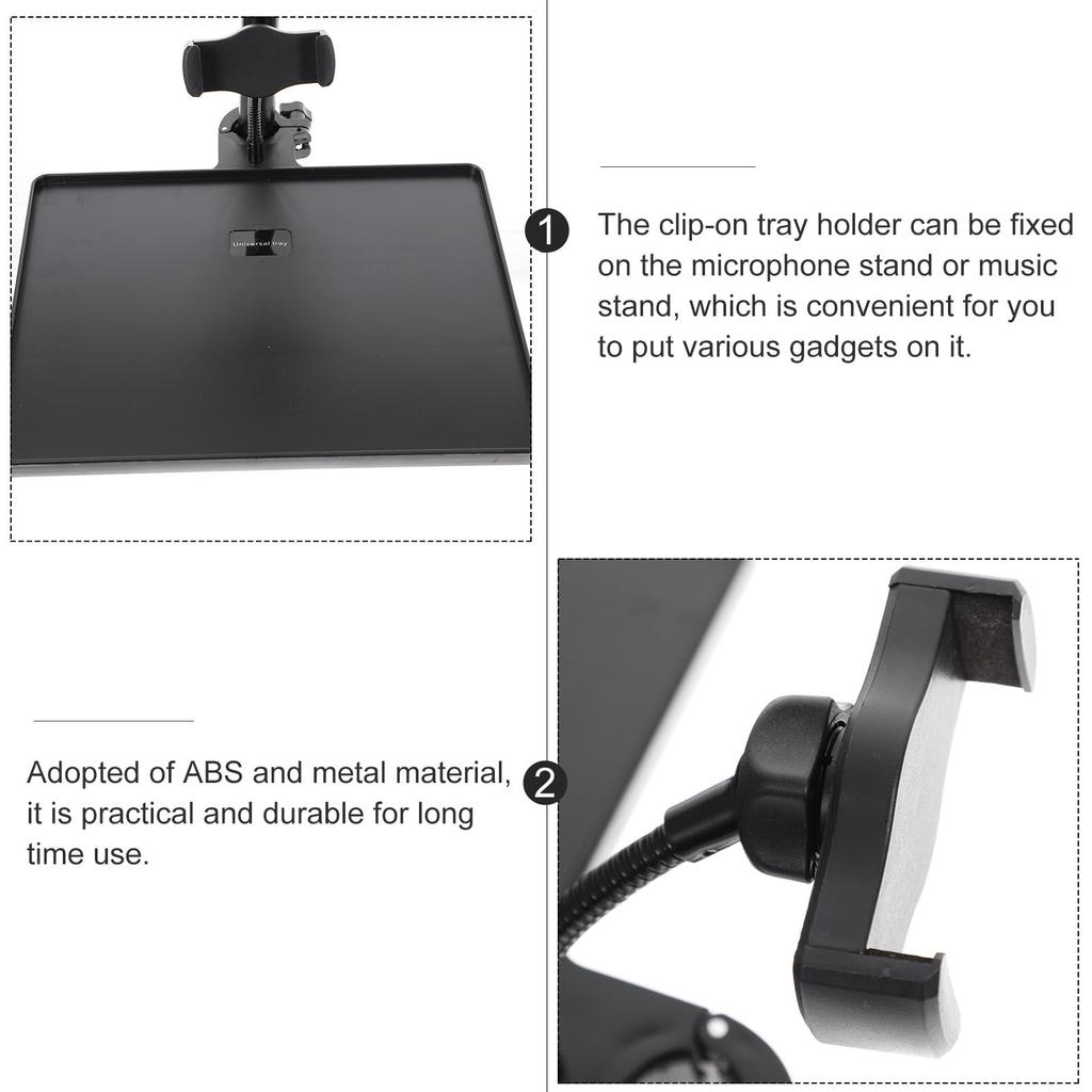 Lurrose Microphone Stand Tray with Mounting Phone Holder Sheet Music Small Item Holder Microphone Accessory Shelf Live Broadcast Stand Musical