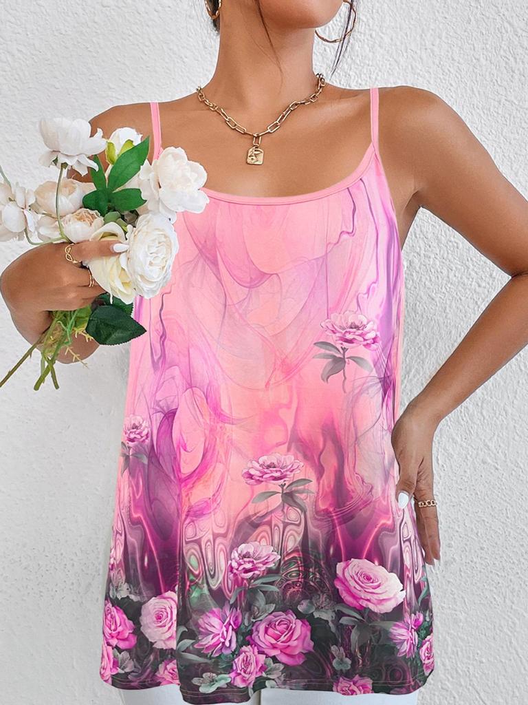 2025 Cross-border Spaghetti Strap Printed Casual Women's Vest Top
