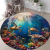 Unterwasserwelt Runder Teppich Meeresschildkröten Korallen Fischdruck Fußmatte Rutschfest Saugfähig Heimdekor Teppich für Kinderzimmer Wohnzimmer