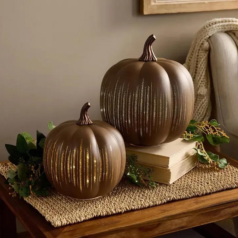 Light Up Halloween Pumpkin Ornament Decor Twinkle LED Pumpkin Light Resin Pumpkin Lamp for Halloween Party Home Decor