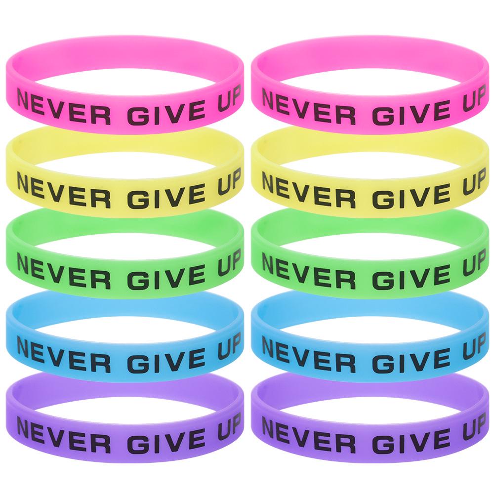 Inspirational 'Never Give Up' Luminous Silicone Bracelet for Festivals and Parties
