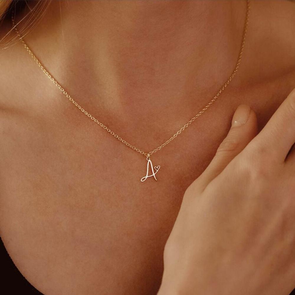 Charms Heart Initial Necklaces for Women,Gold Plated Letter Pendant Necklace, 26 Capital A-Z Stainless Steel Jewelry