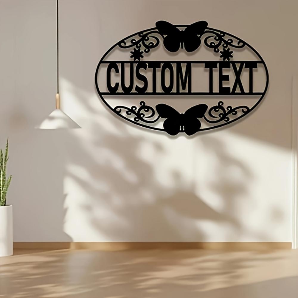 Customizable Butterfly Metal Wall Art Personalized Lettering Floral Design Easy Install Outdoor Decor