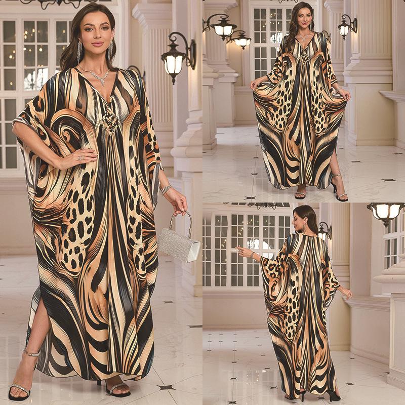 2025 European & American Cotton Printed Beach Dress Women's Long Loose Cover-Up with Sun Protection