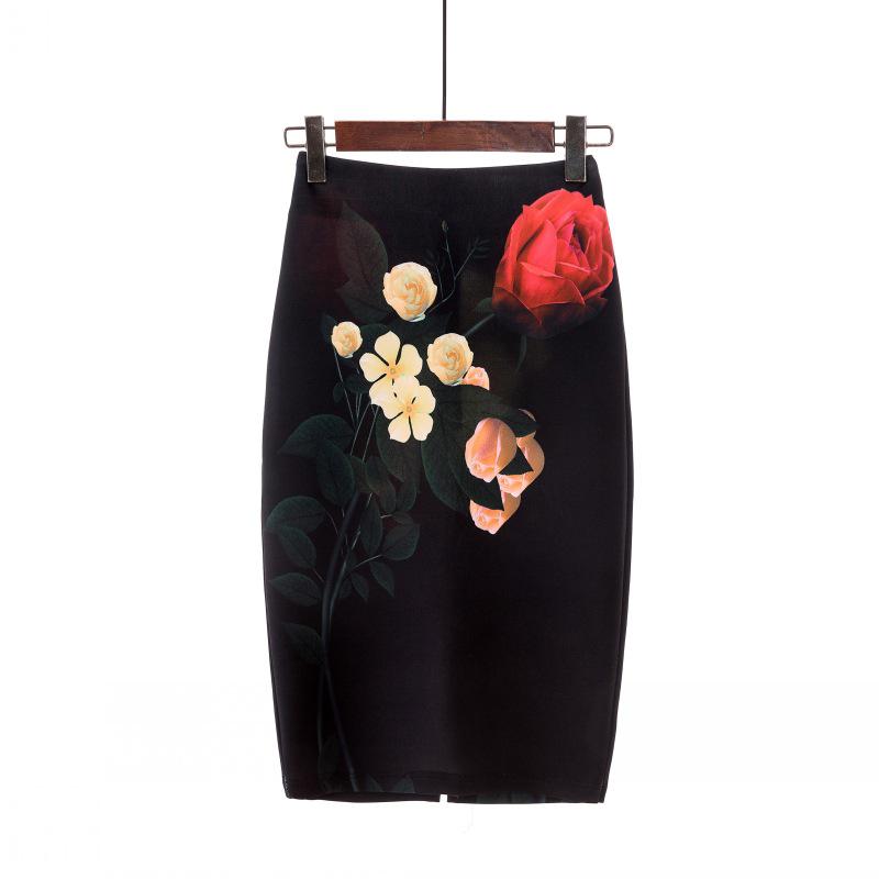 Digital Print Women's Pencil Skirt - Hip-Hugging, Half-Length