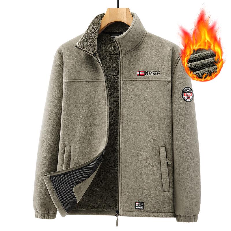 

Мужская флисовая куртка с воротником-стойкой, устойчивая к холоду - большой размер L хаки