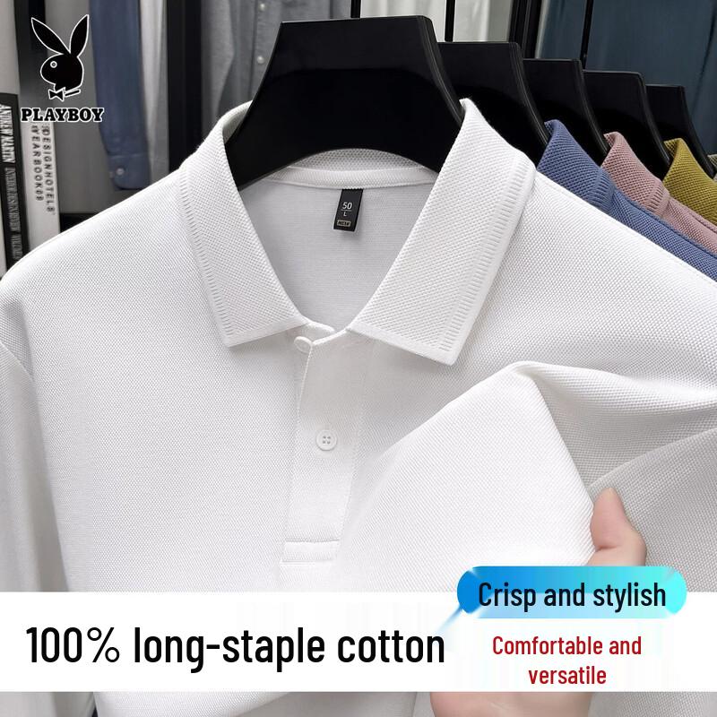PLAYBOY Men's 100% Cotton Long Sleeve Business Casual Polo Shirt