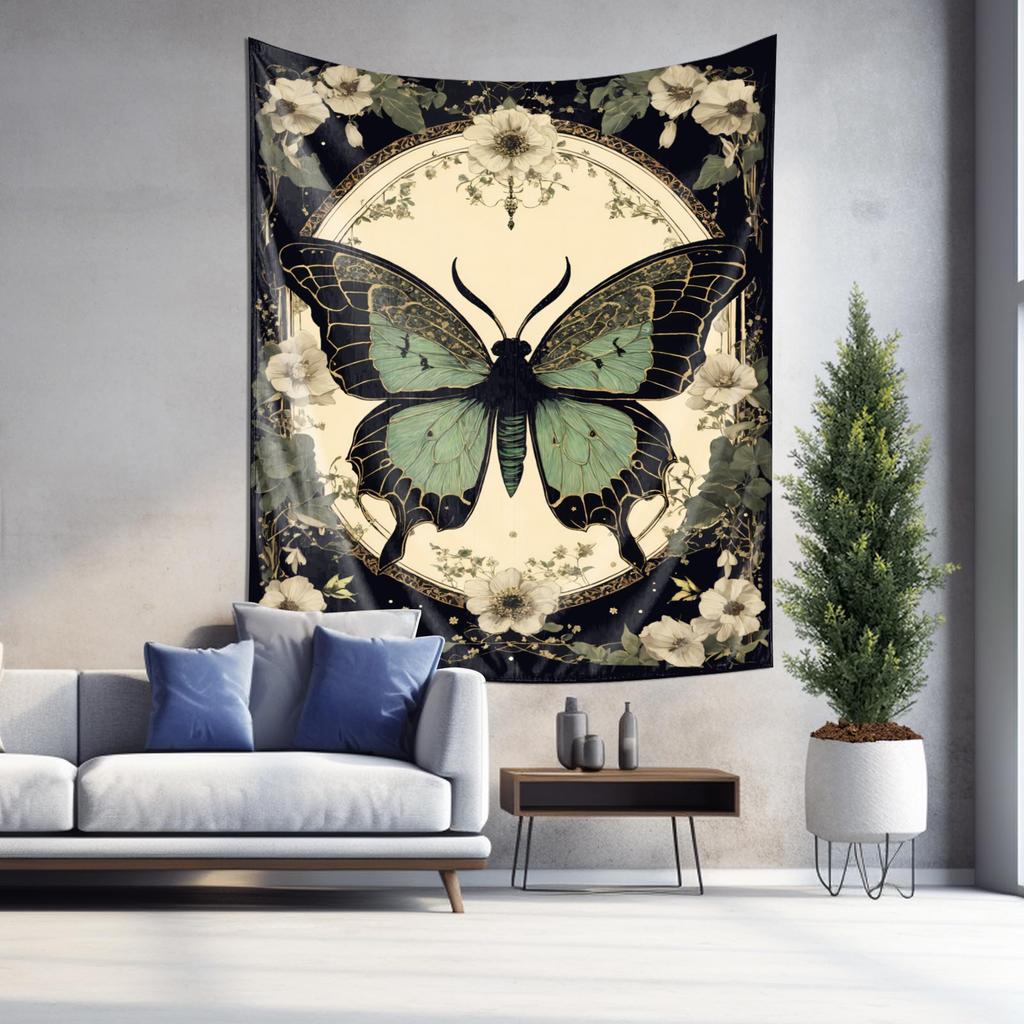 Elegant Green Butterfly  Flower Tapestry Ideal Artwork for Bedroom Decoration