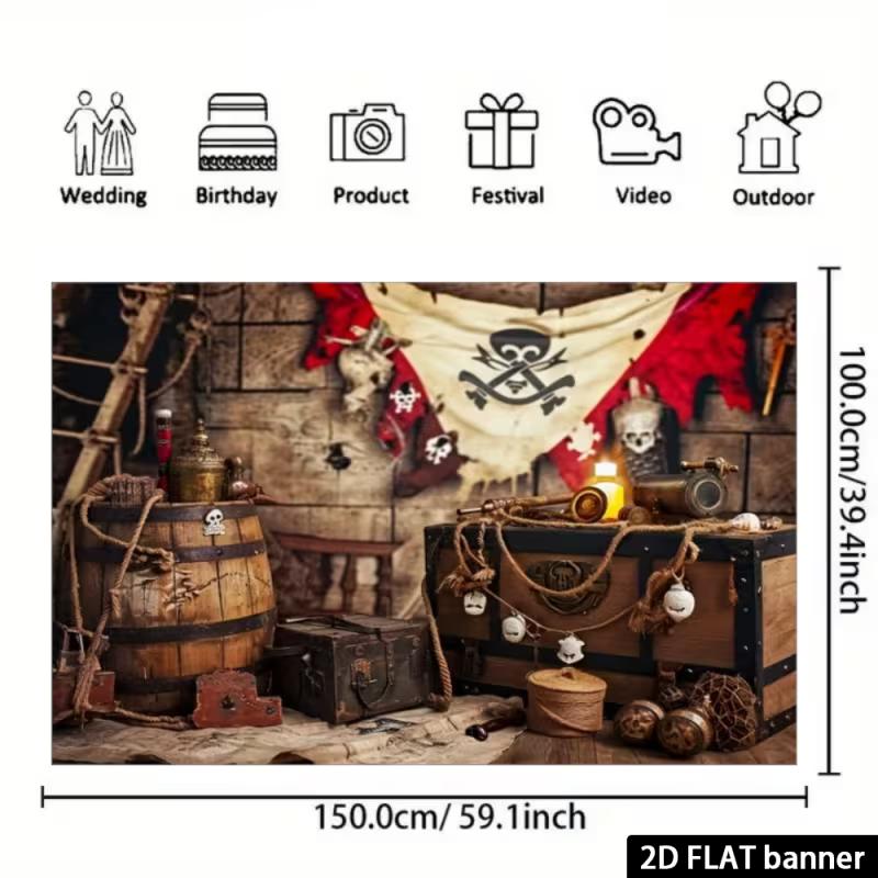 2D Piratenschiff Kabine Kulisse Totenkopfflagge Geburtstagsparty Hintergrund