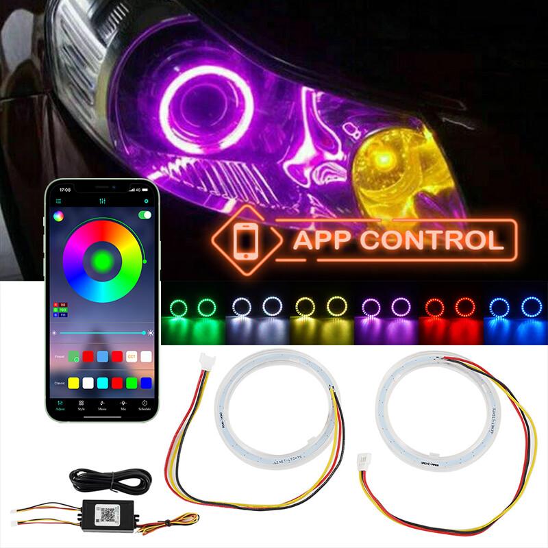 2X 80mm 210 Modes Multi-Color 5050 RGB Flash SMD Led Angel Eyes Halo Rings +APP