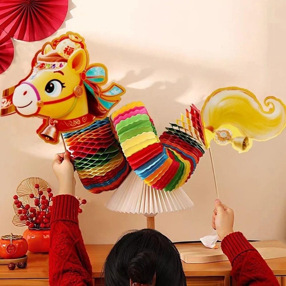 Cartoon Chinese Paper Dance Horse 2026 Horse Year 3 D Dragon Horse Handmade Craft Handheld Horse Ornaments
