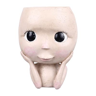 Face Planter Pots Large Caliber Resin Drainage Hole Design Creative Head Succulent Planters Pot for